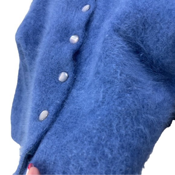 VTG 60's Blue GARLAND Angora & Lambswool Button Up Cardigan See Measurements - Picture 4 of 5
